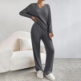 Women’s Knitted Lounge Set | Ribbed, Wide-Leg Trousers
