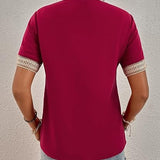 Women’s Casual Summer Shirt | Short Sleeve, Lace-Trimmed