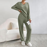 Women’s Knitted Lounge Set | Ribbed, Wide-Leg Trousers