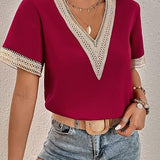 Women’s Casual Summer Shirt | Short Sleeve, Lace-Trimmed