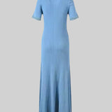 Women's Knit Maxi Dress | Short Sleeve, Denim Trim