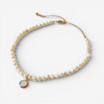 Gold Pearl Necklace Adorned with Moonstone