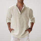 Varel | Cotton Henley Shirt Featuring a Linen-Like Texture