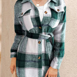 Yanessa - Stylish tied plaid button-up jacket