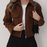 Xyrille - Elegant cropped zip-up pocketed jacket