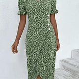 Women's Floral Summer Midi Dress | Puff Sleeve, Wrap Style