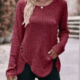 Brenda - Casual ribbed knit long sleeve sweatshirt