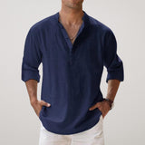 Varel | Cotton Henley Shirt Featuring a Linen-Like Texture