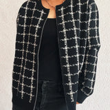 Veronique - Cozy plaid pattern zip-up cardigan