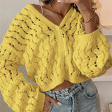 Devina - Stylish hollow out button-up cropped V-neck cardigan
