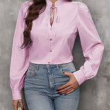 Audrey - Stylish V-neck striped button-down long sleeve blouse