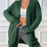 Kacy - Stylish ribbed knitted open front drop shoulder cardigan