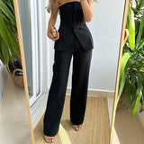 Tristyn - Elegant off-the-shoulder top and pencil trousers set with buttons