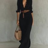 Wendolyn - Elegant long sleeve wrap belted maxi dress