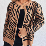 Beatrice - Cozy zebra print zip-up warm cardigan