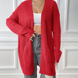 Kacy - Stylish ribbed knitted open front drop shoulder cardigan