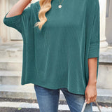 Hannia - Stylish loose fit striped half sleeve sweatshirt