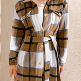 Yanessa - Stylish tied plaid button-up jacket
