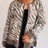 Beatrice - Cozy zebra print zip-up warm cardigan