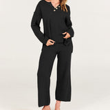 Lavina - Elegant V-neck buttoned jumper and trousers set