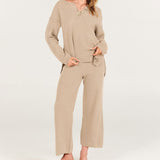 Lavina - Elegant V-neck buttoned jumper and trousers set