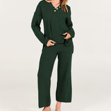 Lavina - Elegant V-neck buttoned jumper and trousers set