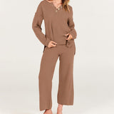 Lavina - Elegant V-neck buttoned jumper and trousers set