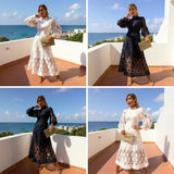 Women's Wedding Guest Midi Dress | Crochet Lace, Long Sleeve