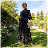 Women's Wedding Guest Midi Dress | Crochet Lace, Long Sleeve