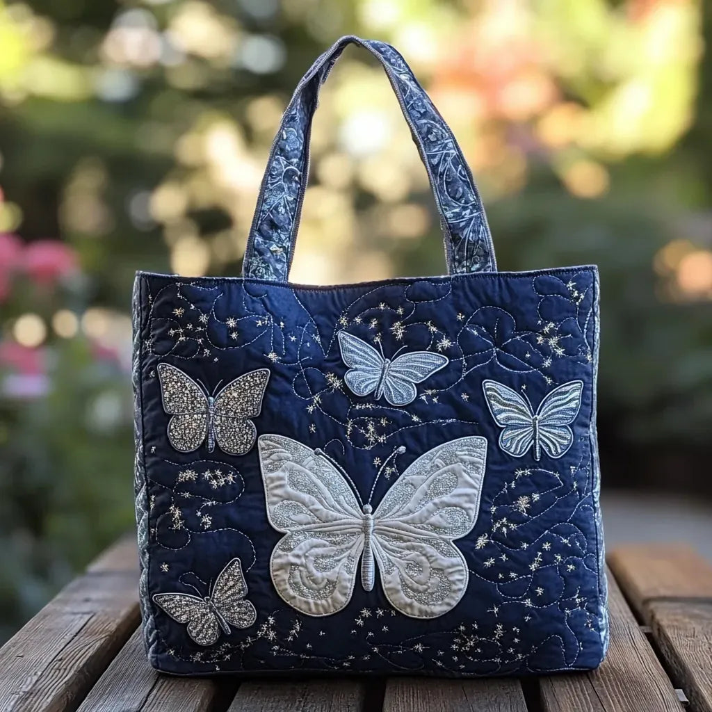 Silver Handmade Quilted Tote Bag