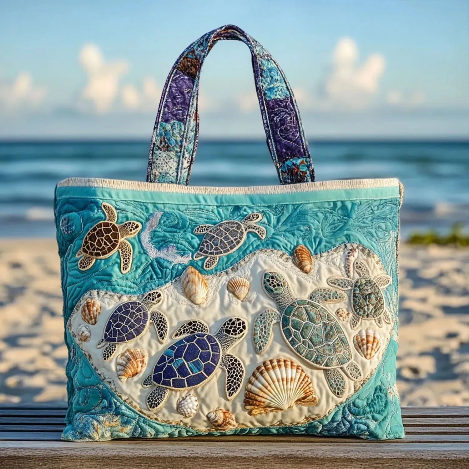 Turtle Design Handmade Quilted Tote Bag