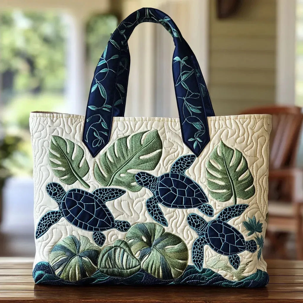 Graceful Sea Turtle Handmade Quilted Tote Bag
