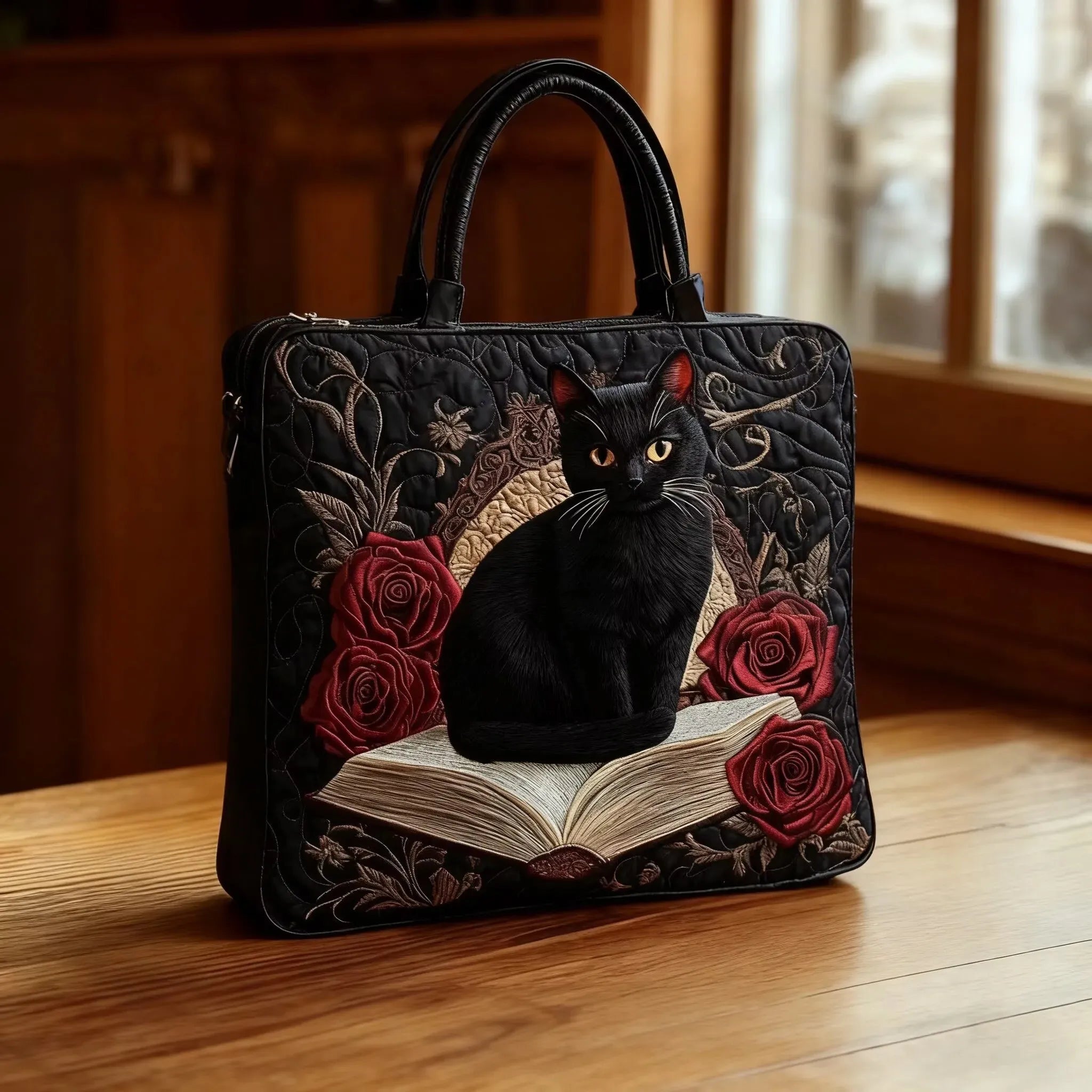 Handmade Quilted Tote Bag with Dark Handles