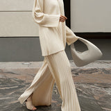 Valery - Elegant pleated blouse and wide-leg trousers set