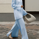 Valery - Elegant pleated blouse and wide-leg trousers set