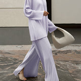 Valery - Elegant pleated blouse and wide-leg trousers set