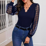 Stephanie - Elegant v-neck lace long-sleeve blouse