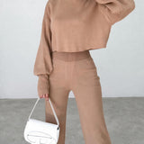 Vallory - Elegant cropped turtleneck jumper and straight-leg trousers set