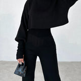 Vallory - Elegant cropped turtleneck jumper and straight-leg trousers set
