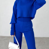 Vallory - Elegant cropped turtleneck jumper and straight-leg trousers set