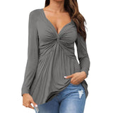 Charisse - Stylish long-sleeve knotted V-neck sweatshirt