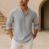Varel | Cotton Henley Shirt Featuring a Linen-Like Texture