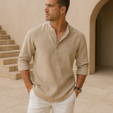 Varel | Cotton Henley Shirt Featuring a Linen-Like Texture