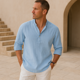 Varel | Cotton Henley Shirt Featuring a Linen-Like Texture