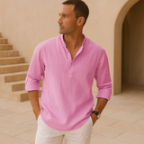 Varel | Cotton Henley Shirt Featuring a Linen-Like Texture