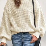 Zianna - Chic Waffle Knit Sweater with Lantern Sleeves