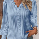 Natalina - Elegant knit V-neck long-sleeve blouse