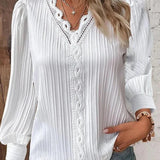 Natalina - Elegant knit V-neck long-sleeve blouse