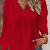 Natalina - Elegant knit V-neck long-sleeve blouse