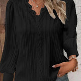 Natalina - Elegant knit V-neck long-sleeve blouse